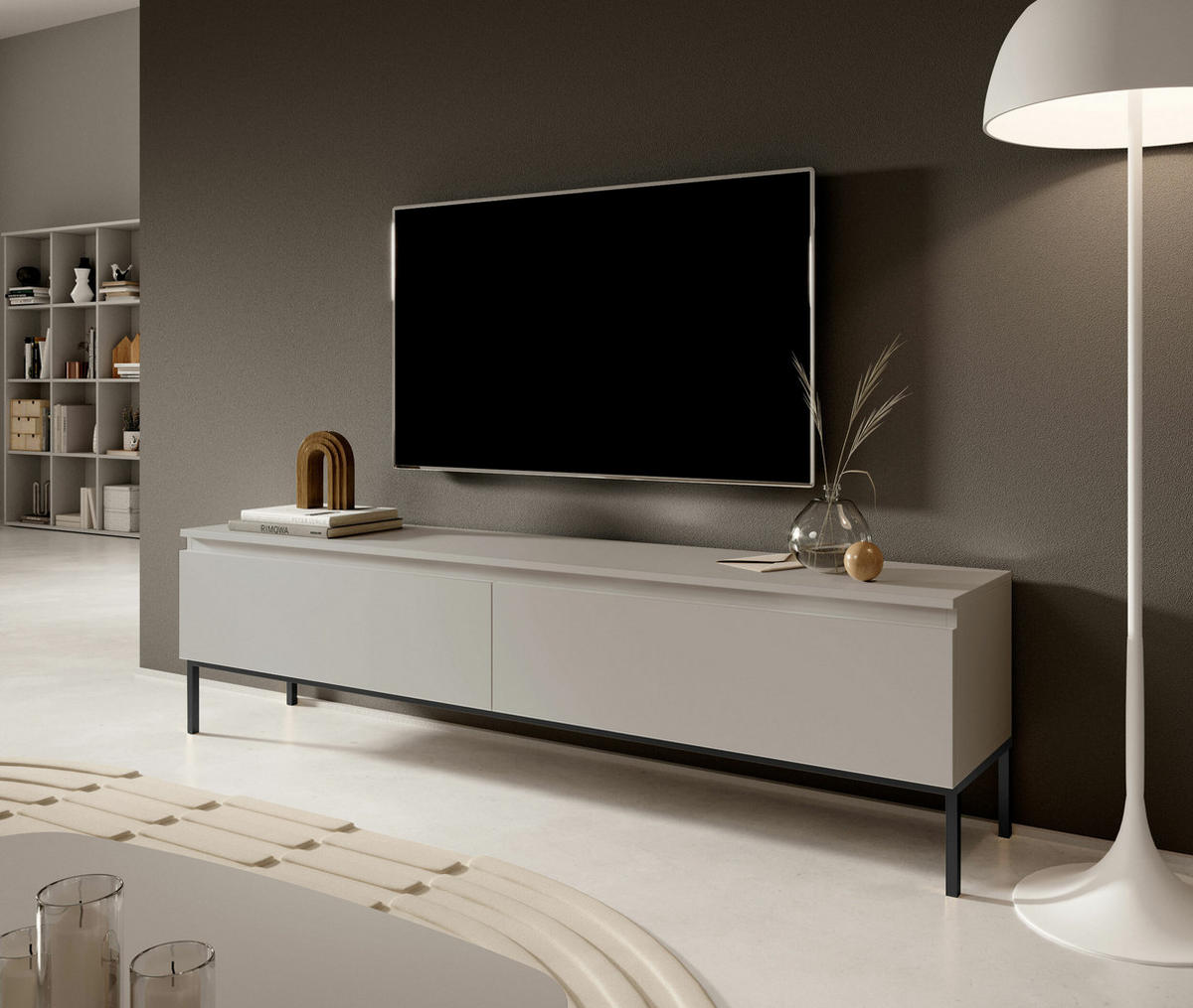 TV-SCHRANK Bemmi Beige mit schwarzen Beinen 175 cm - Beige/Schwarz, Holzwerkstoff/Metall (175/44.5/32cm) - Selsey