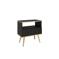 NACHTTISCH Schwarz - S-54, Hochglanz, Schubladen Push-to-Open 54x39x59 cm Schwarz/Gold - Goldfarben/Schwarz, Holzwerkstoff/Kunststoff (54/59/39cm) - DomoHome