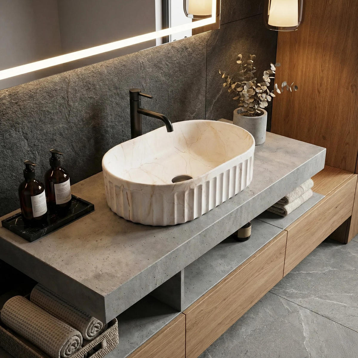 AUFSATZWASCHBECKEN Rea Georgia - Beige, Keramik (35/14.5/55.5cm) - REA