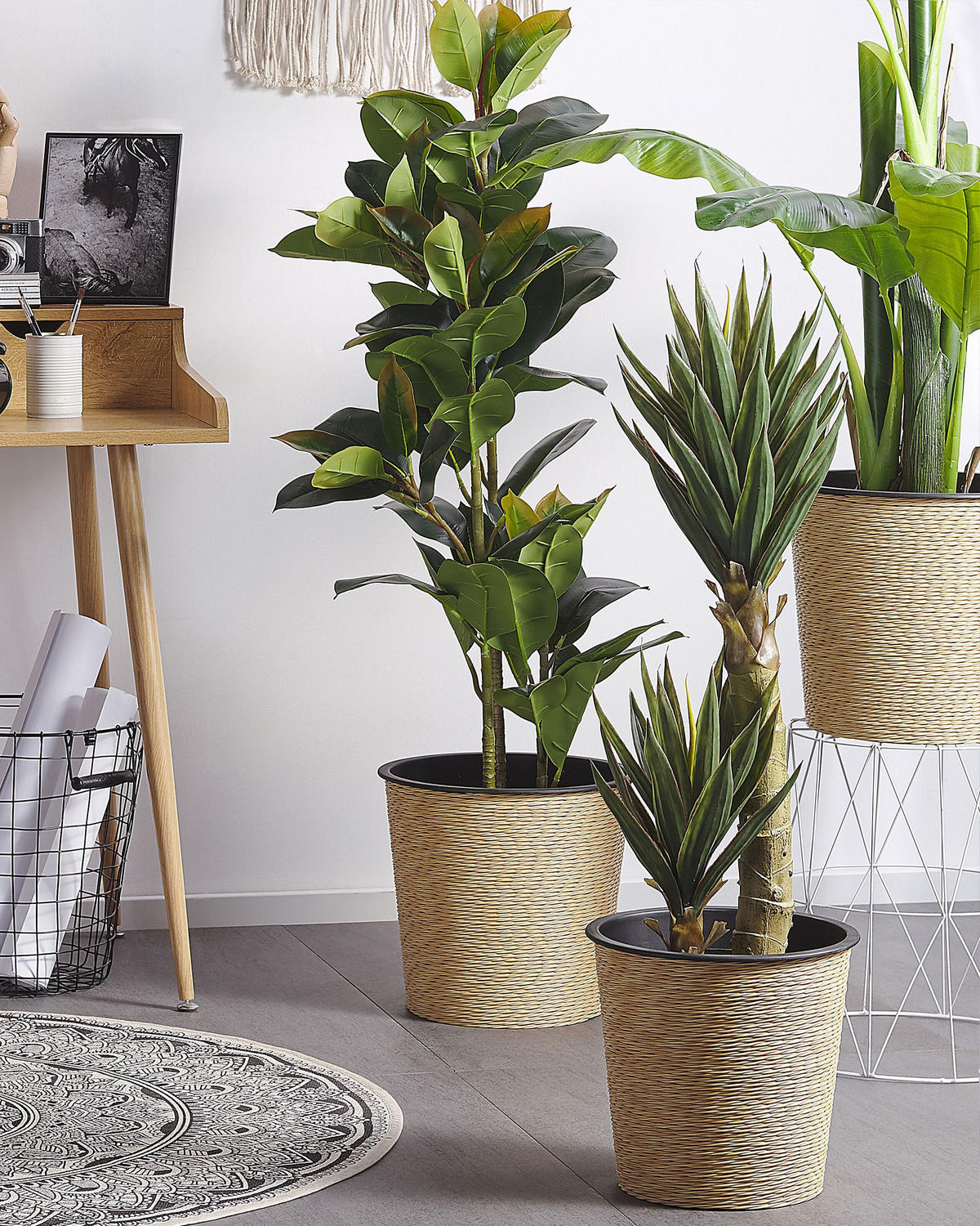 KUNSTPFLANZE Grün Ficus Elastica - Schwarz/Grün, Kunststoff (134cm) - Beliani