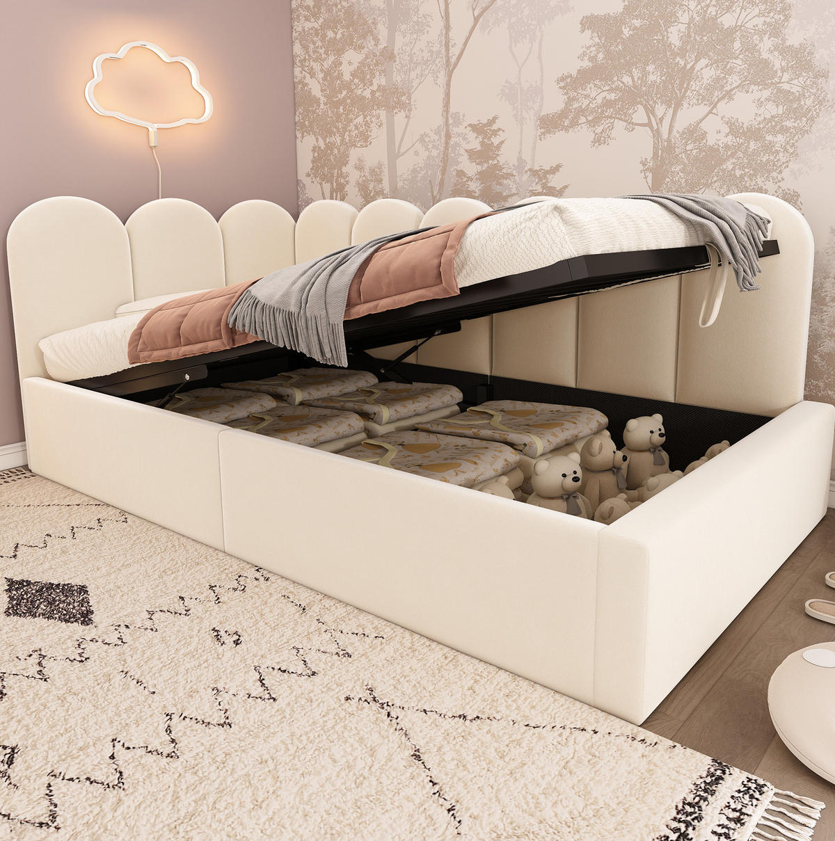 KINDERBETT 90/190 cm Beige mit Stauraum mit Samtbezug - Beige, Textil (90/190cm) - OKWISH