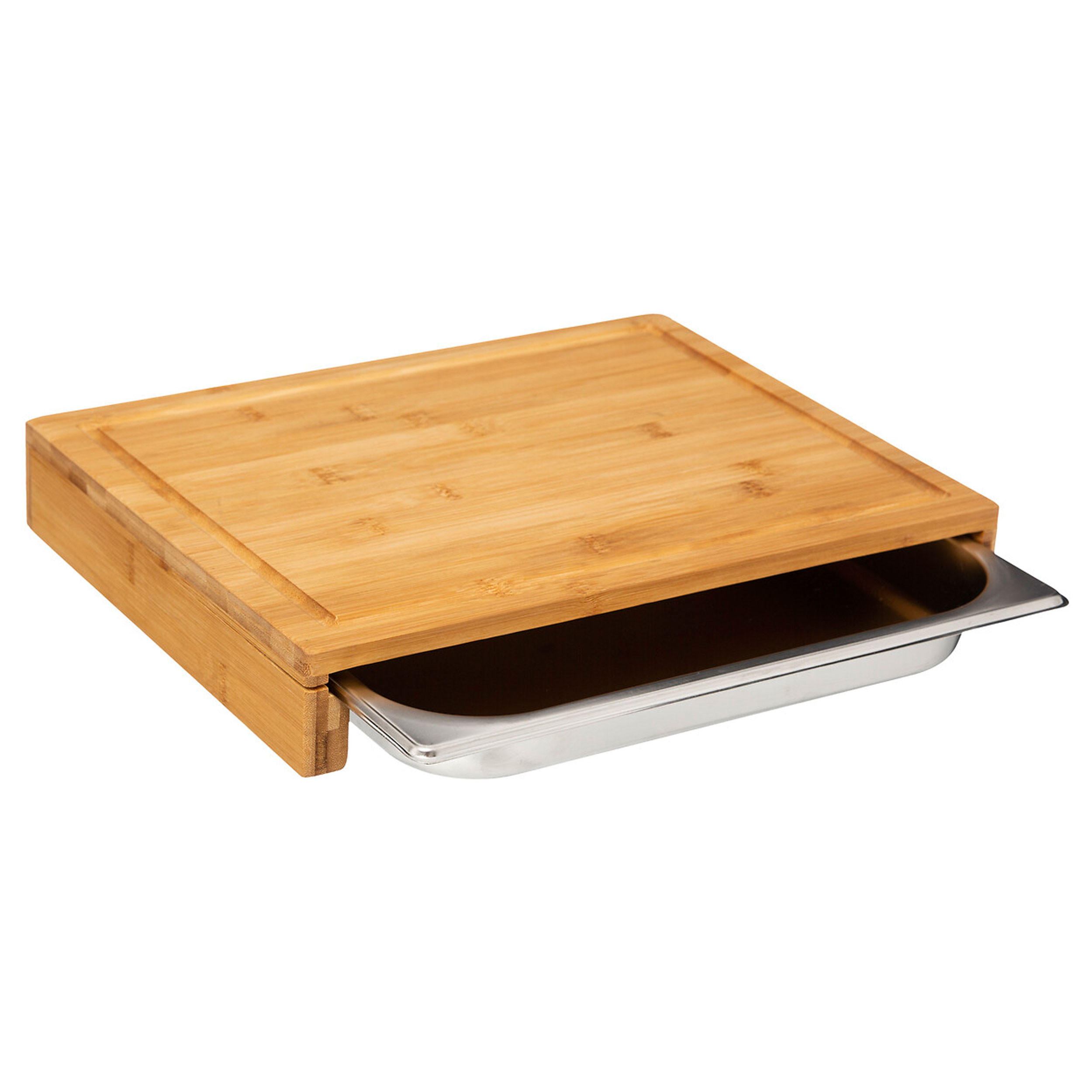 SCHNEIDEBRETT mit Edelstahl-Schublade, Bambus, 35 x 28 cm - Braun, Holz (28.2/35cm) - 5five Simply Smart
