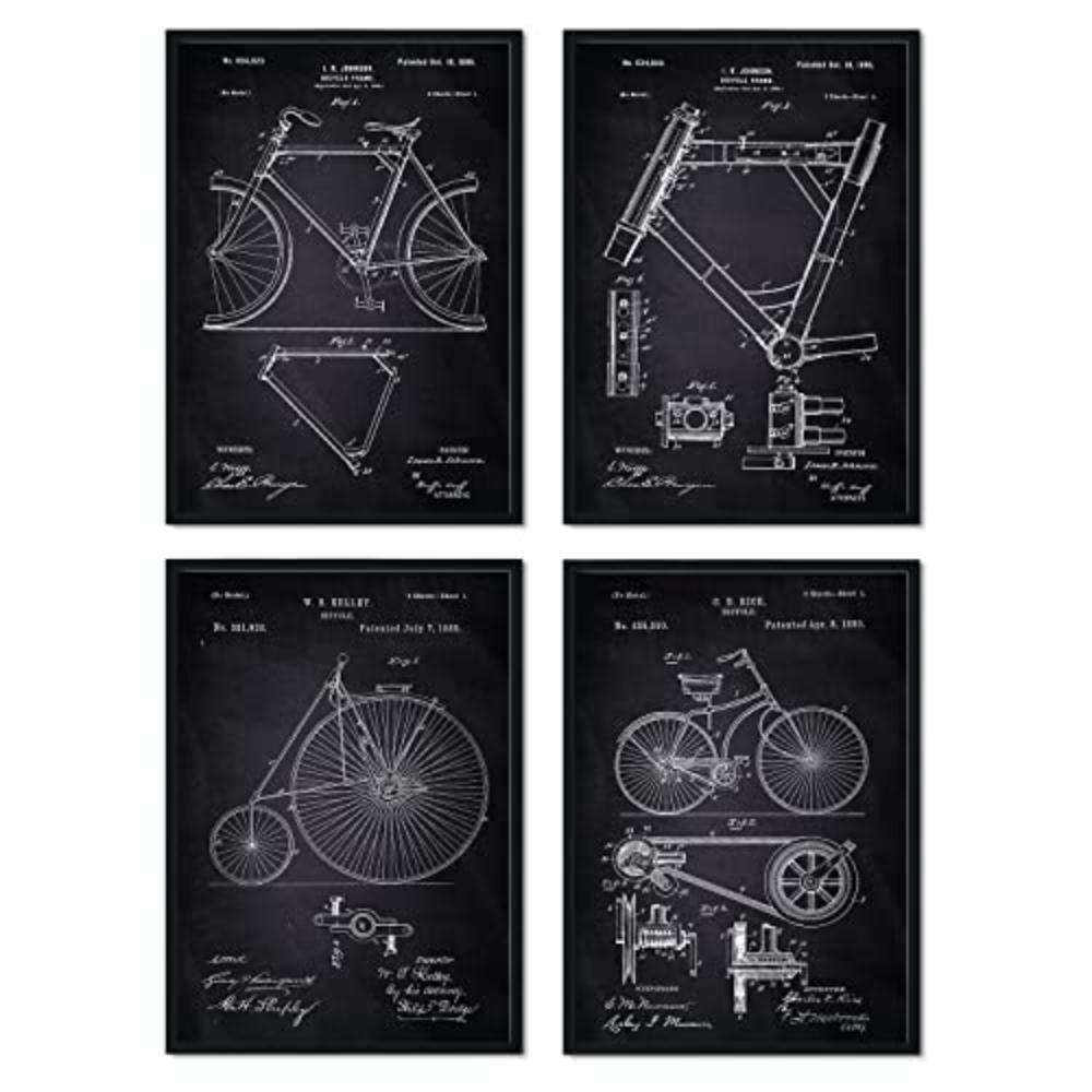 POSTER Set mit 4 Schwarz Fahrrad Patent A4 Rahmenlos - Klar, Papier (29.7/3cm) - Nacnic
