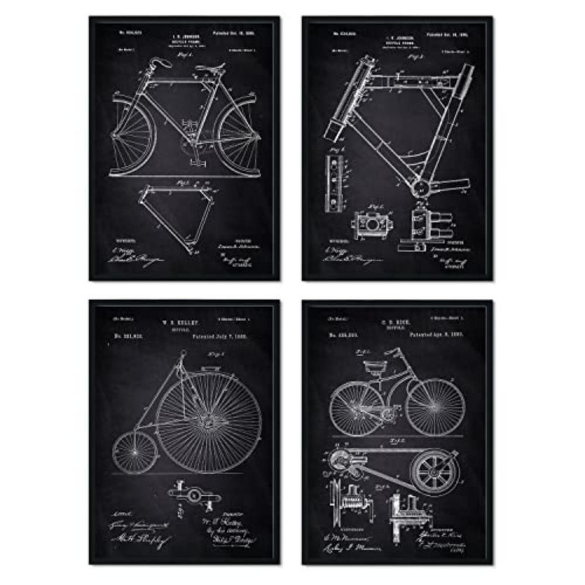 POSTER Set mit 4 Schwarz Fahrrad Patent A4 Rahmenlos - Klar, Papier (29.7/3cm) - Nacnic