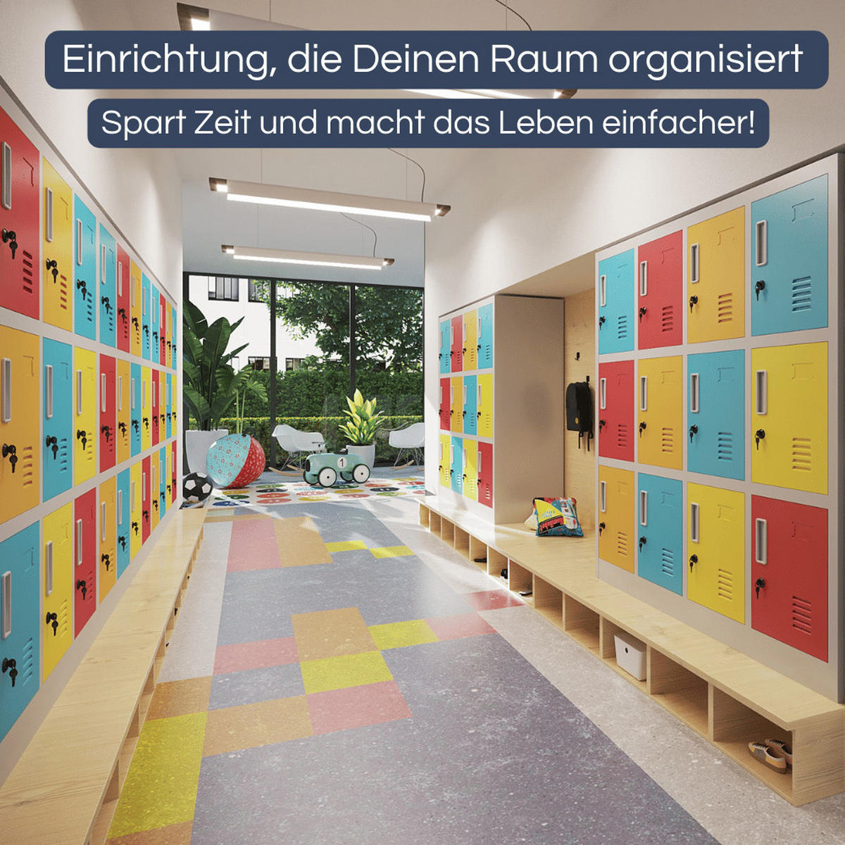 SCHLIESSFACHSCHRANK Spind Kindergarten ANNA 12 Fächer 120x109x45cm Mehrfarbig - Multicolor, Metall (109/120/45cm) - DELUKE