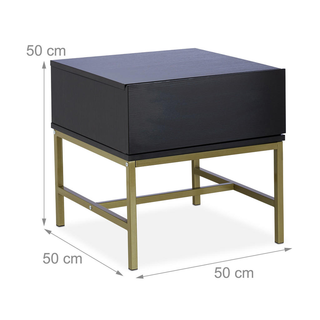 Thumbnail - Relaxdays Nachttisch, Schwarz, Holzwerkstoff, Metall, 50x50x50 cm, Schlafzimmer, Nachttische