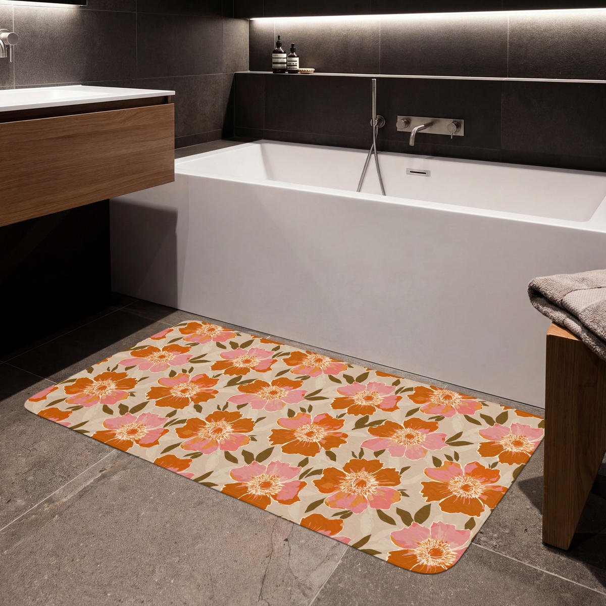 KÚPEĽŇOVÁ PREDLOŽKA Kvety - Motív - Retro 120x60 cm - viacfarebná, textil/plast (120/60cm) - OnlyWow