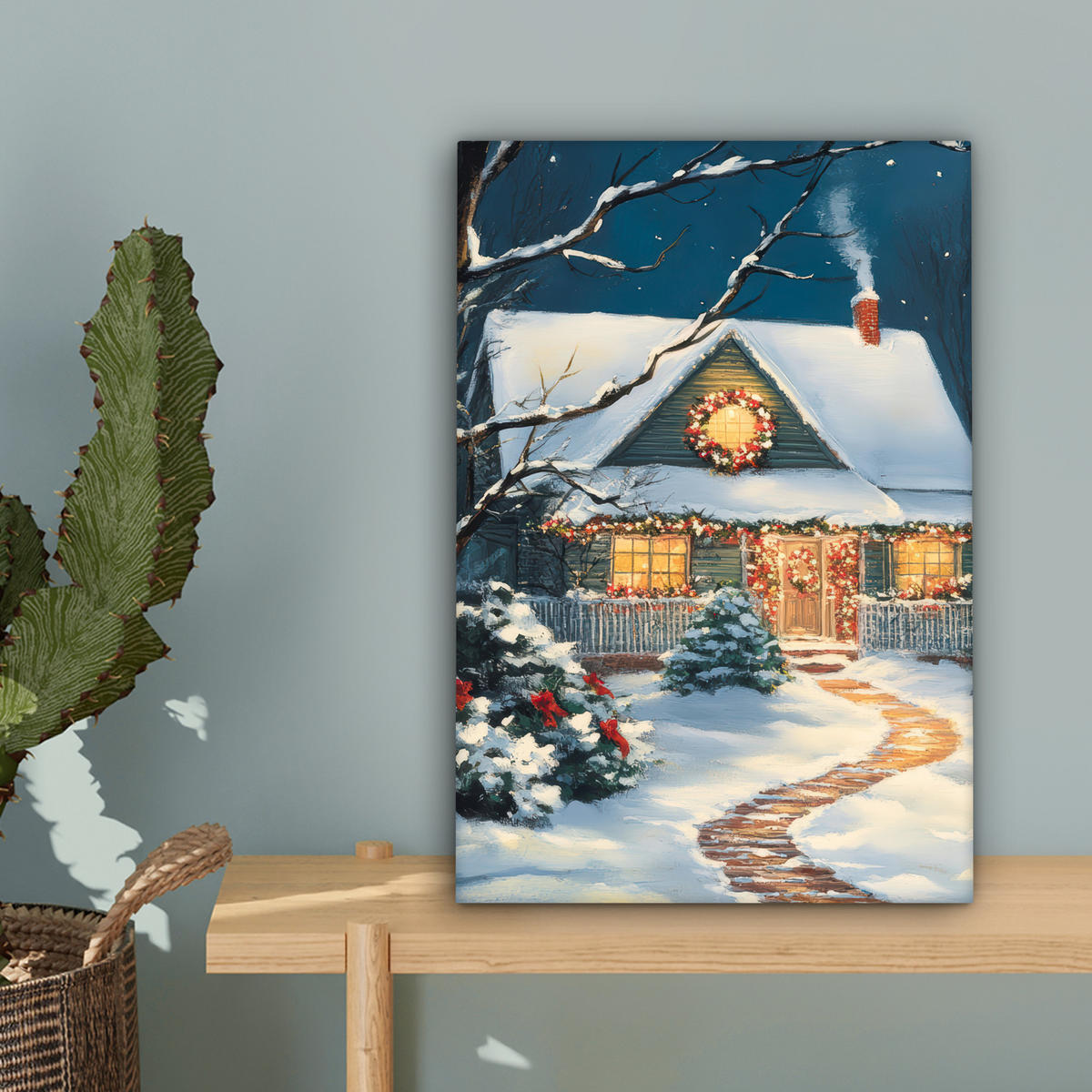 LEINWANDBILD Weihnachten - Weihnachtsbaum - Winter - Zuhause - Schnee Deko Wohnzimmer 20x30 cm - Multicolor, Textil (20/30cm) - MuchoWow