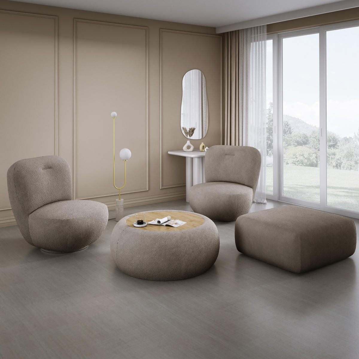 DREHSESSEL LUIS, Freistehend, Sitz drehbar 360°, 39x82x56 cm, SCHOKOLADE - Dunkelbraun, Holz/Textil (82/72/66cm) - DomoHome