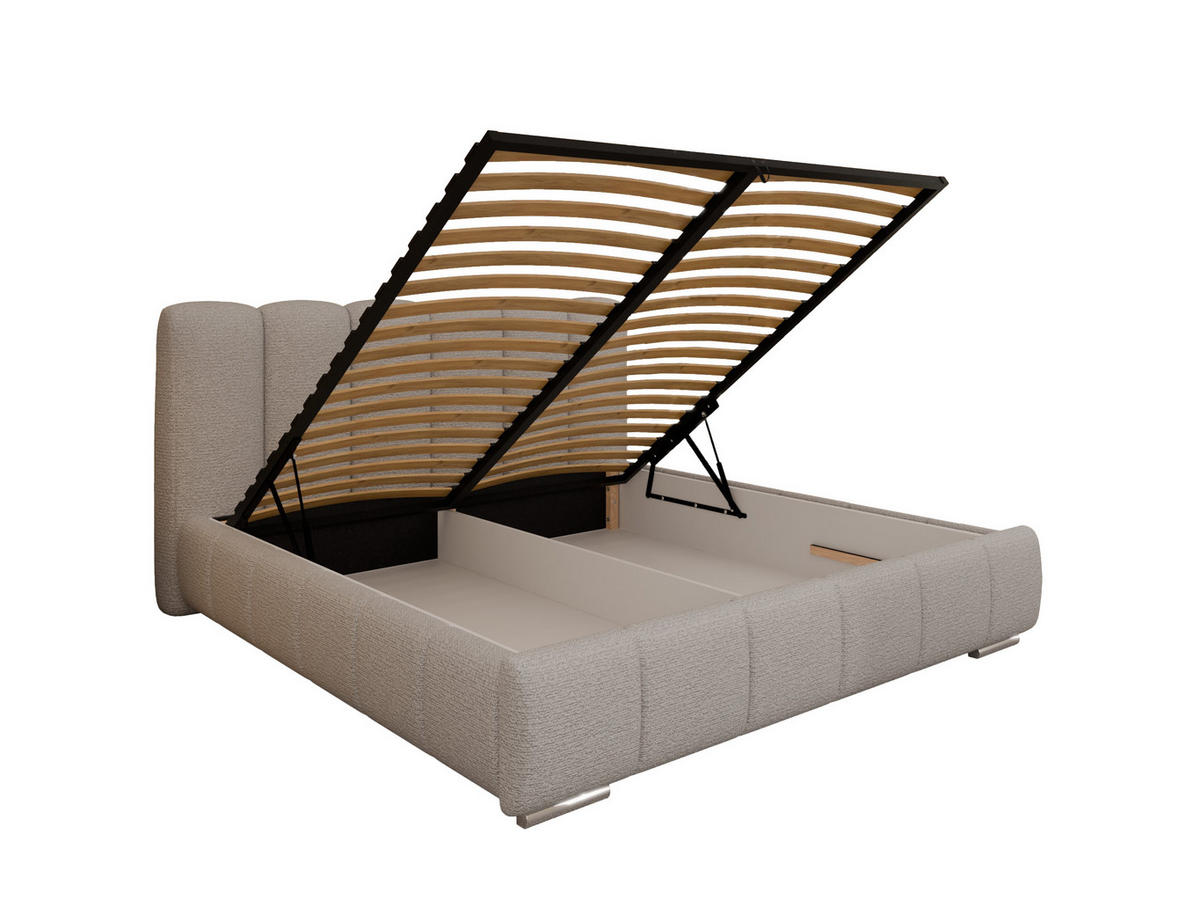 POLSTERBETT ZAIRA 180 x 200 cm mit Bettkasten und Lattenrost, 7-Zonen-Taschenfederkernmatratze CIRA (24 cm) – Dunkelbeige - Beige, Holz (180/200cm) - Panda Möbel