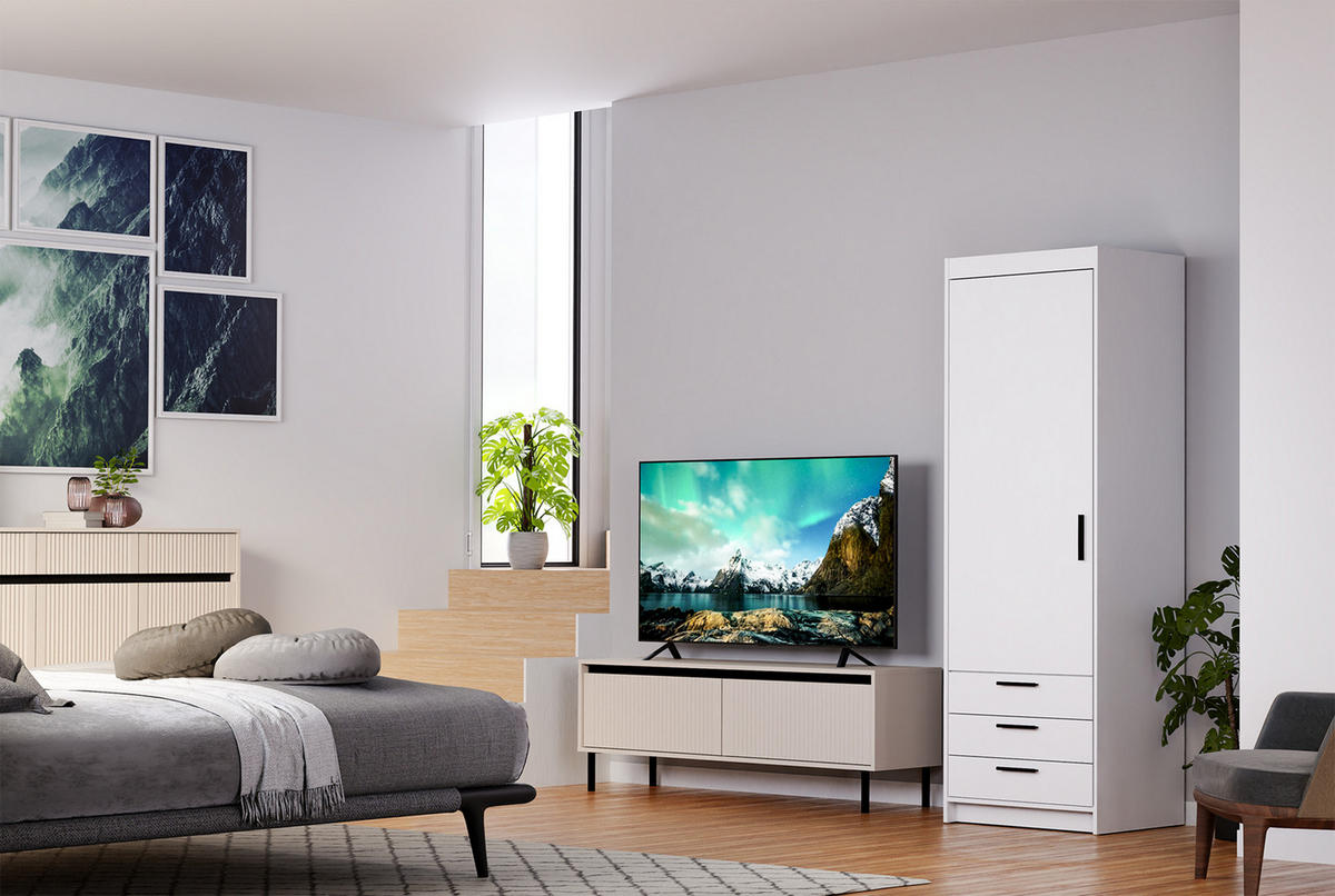 KLEIDERSCHRANK Storicos Weiß 59,9/190,5/53 cm - 1T3S Modern mit Schubladen - Weiß, Holzwerkstoff/Kunststoff (59.9/190.5/53cm) - AX Living