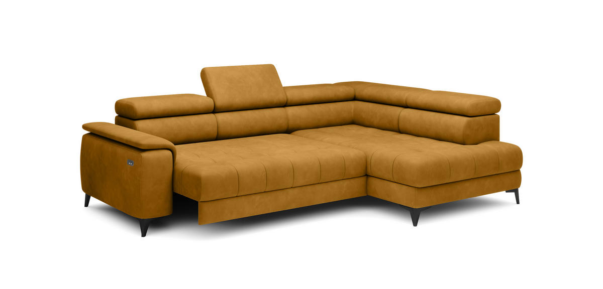 ECKSOFA CHIVAS Freistehend , Schlaffunktion, 278×197×76/98 cm, Stoff - Element, Gold, Rechts Seite - Goldfarben/Schwarz, Holz/Textil (197/278cm) - DomoHome