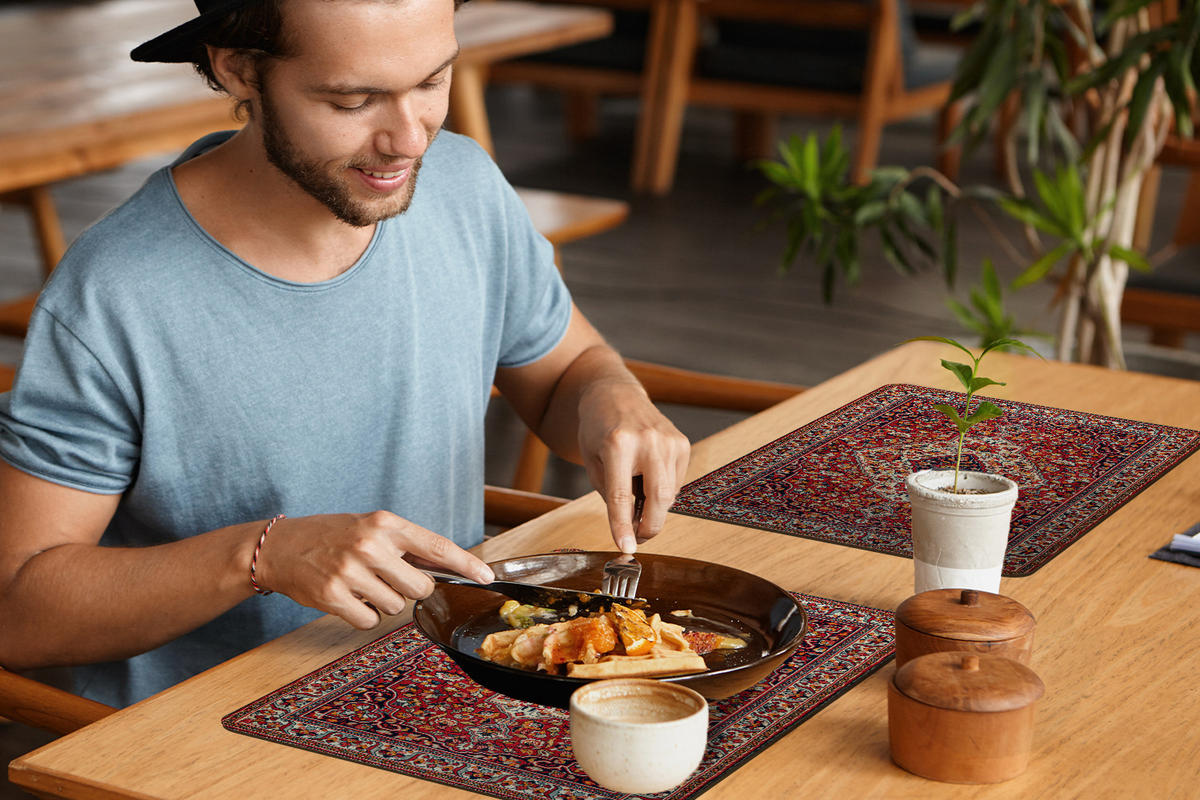 PLATZSETS 6er-Set Persische Teppiche - Teppiche - Muster - Rot Tisch Untersetzer-Set 45x30 cm - Rot, Kunststoff (0.3/45/30cm) - MuchoWow