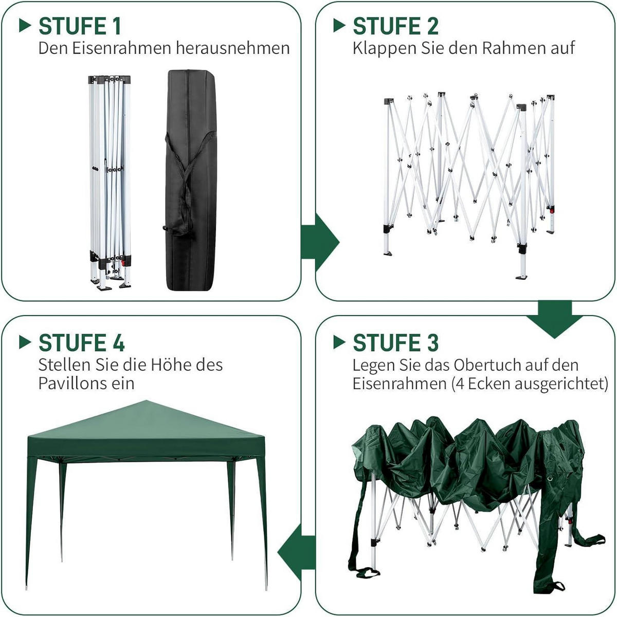 FALTPAVILLON 3x3m Grün mit 4 Seitenteilen - Grün, Textil (300/255/300cm)