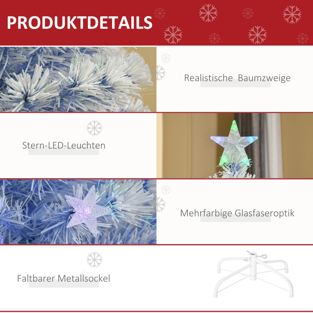 WEIHNACHTSBAUM, 120 cm, PVC, Metall, Weiß+Blau - Multicolor, Kunststoff (120cm) - HOMCOM