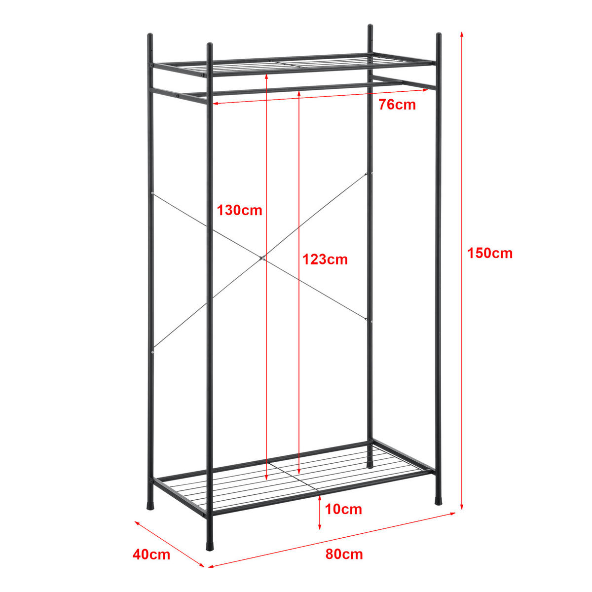 GARDEROBENSTÄNDER - Schwarz, Metall (80/150/39cm) - [en.casa]
