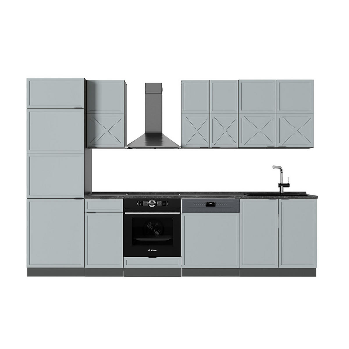 KÜCHENZEILE Fame-Line Hellblau-grau/Anthrazit 300 cm, AP Anthrazit - Anthrazit/Hellblau, Holzwerkstoff (300/81.6/60cm) - Vicco