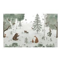 VLIESTAPETE Kharu Skandinavische Wildnis mit Bär 4 m x 3 m, grün - Grün, Papier (300/400cm) - Lilipinso