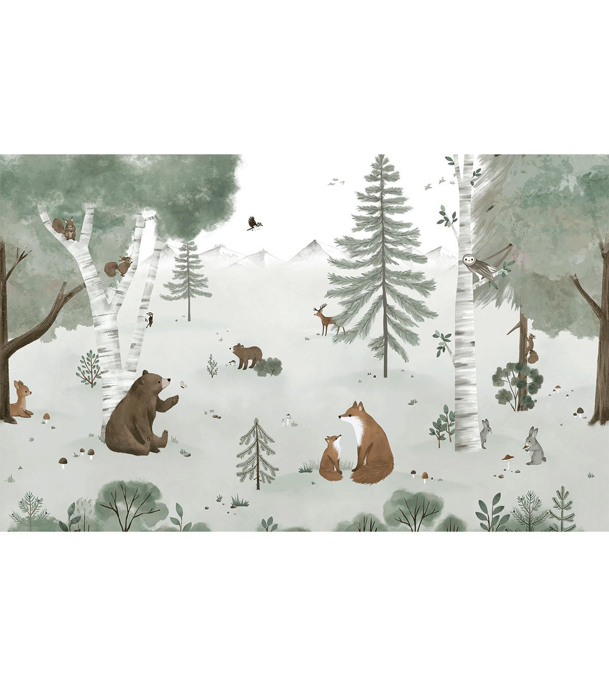 VLIESTAPETE Kharu Skandinavische Wildnis mit Bär 4 m x 3 m, grün - Grün, Papier (300/400cm) - Lilipinso