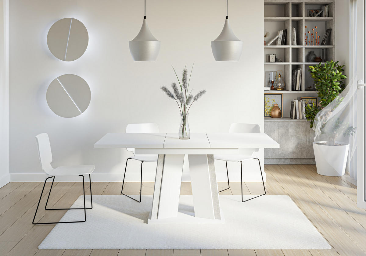 ESSTISCH Ausziehbar 120 - 160 cm Weiß und Grau Betonoptik - Weiß/Grau, Holzwerkstoff (120/80/75cm) - PROSPERO