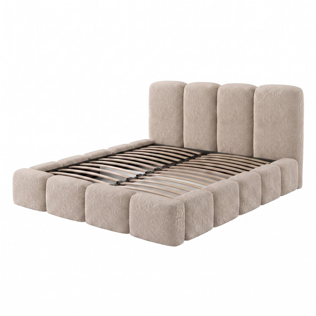 POLSTERBETT SUENO MAXI 160x200 cm in Beige, gepolstertes Kopfteil, Metalllattenrost, Bettkasten, Bouclé-Stoff - Beige/Naturfarben, Holz/Textil (160/200cm) - Muffo