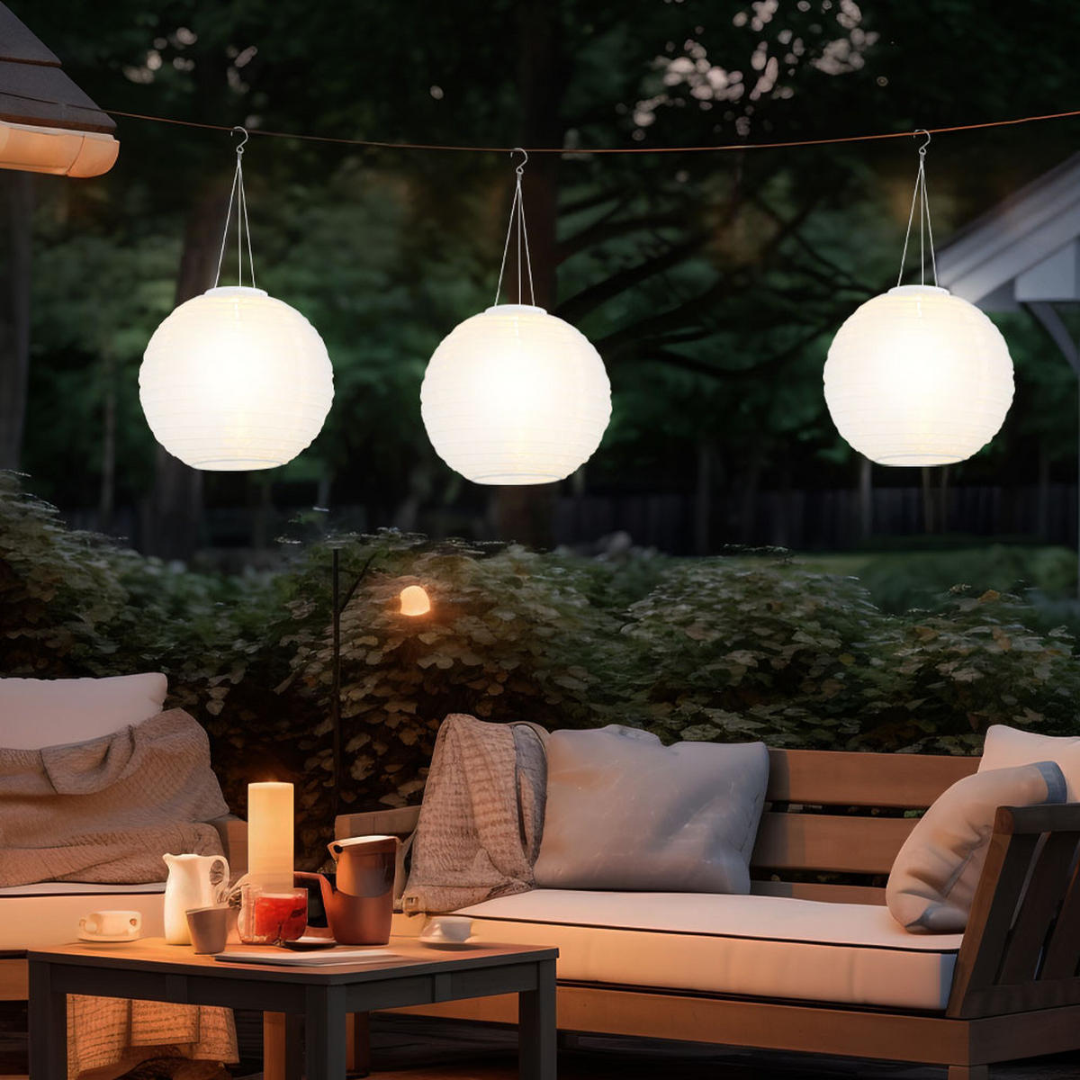 LED AUSSENHÄNGELEUCHTE Lampion Weiß 2er Set - Weiß, Metall (30/30/55cm) - Globo Lighting
