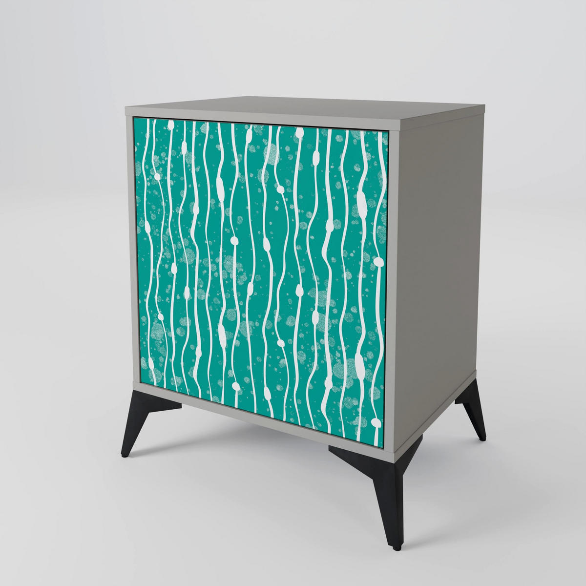 SIDEBOARD TURQUOISE RAIN, Grau, 57,5x42x75,5 cm, Goldfarbene Metallfüße - Goldfarben/Multicolor, Holzwerkstoff/Metall (57.5/75.5/42cm) - SpaceRebels