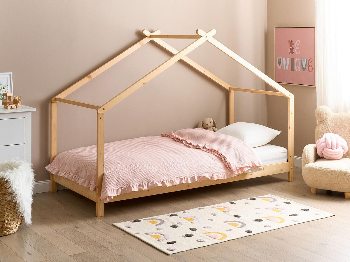 KINDER-HAUSBETT Heller Holzfarbton 90-200 cm Orlu - Eschefarben, Holz (90/200cm) - Beliani