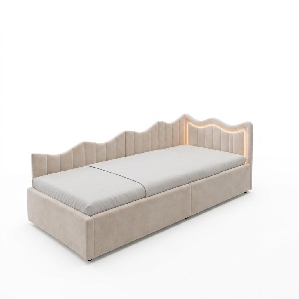 TAGESBETT 90/200 cm mit hydraulischem Stauraum, Samtstoff - Beige, Holz/Metall (180/200cm) - PARAFTA HOME
