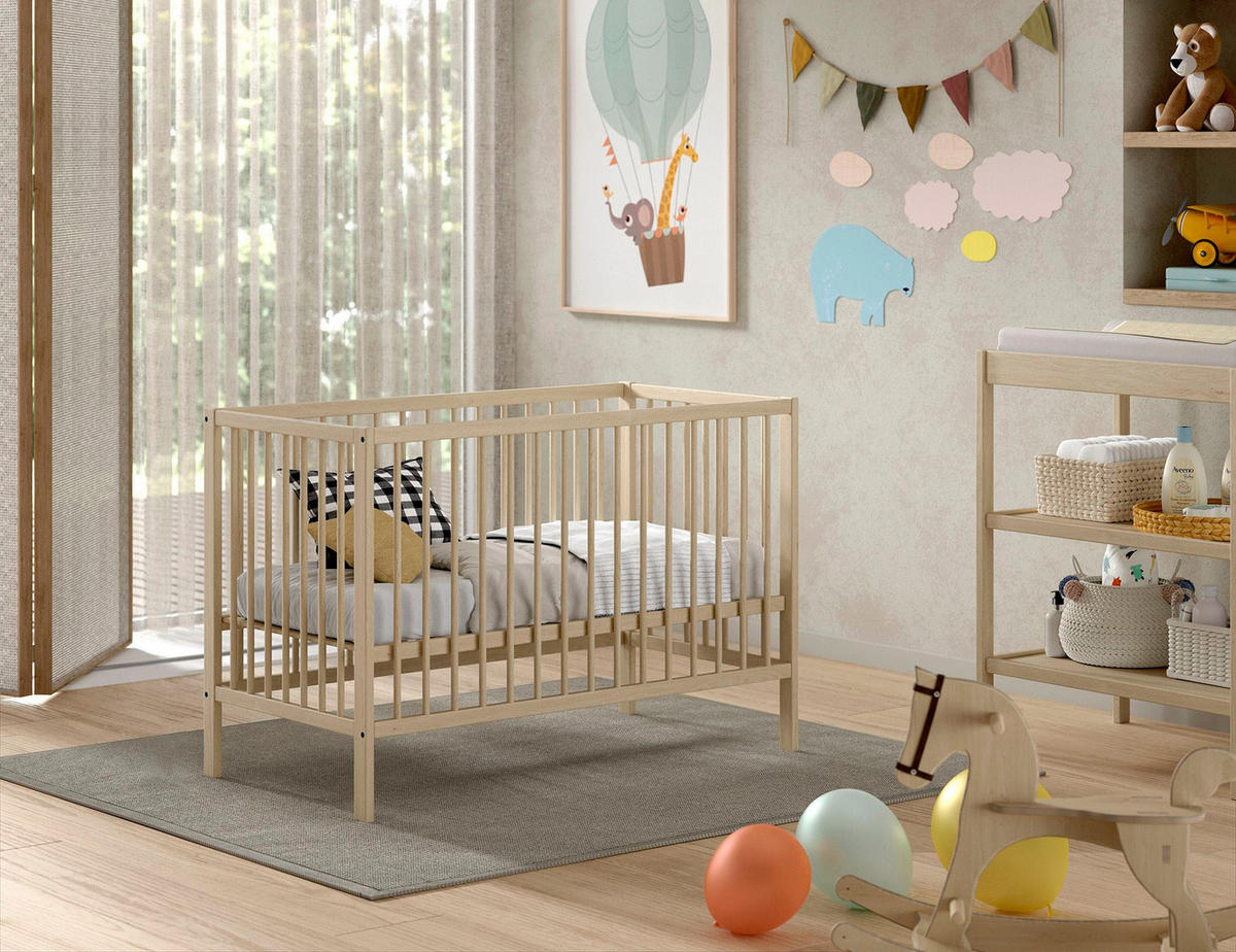 BABYBETT Kara-lynn 124x84x65 aus Massivholz in Buche Natur - Buchefarben, Holz (60/120cm) - 58aufmkessel