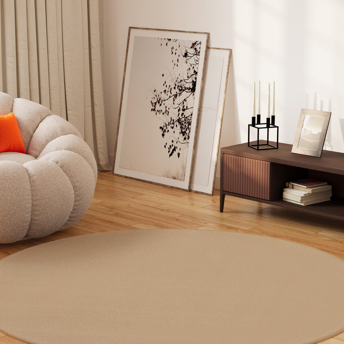 TEPPICH MONO Rund Outdoor Beige 100/100 cm - Beige, Textil (100/100cm) - Tapiso
