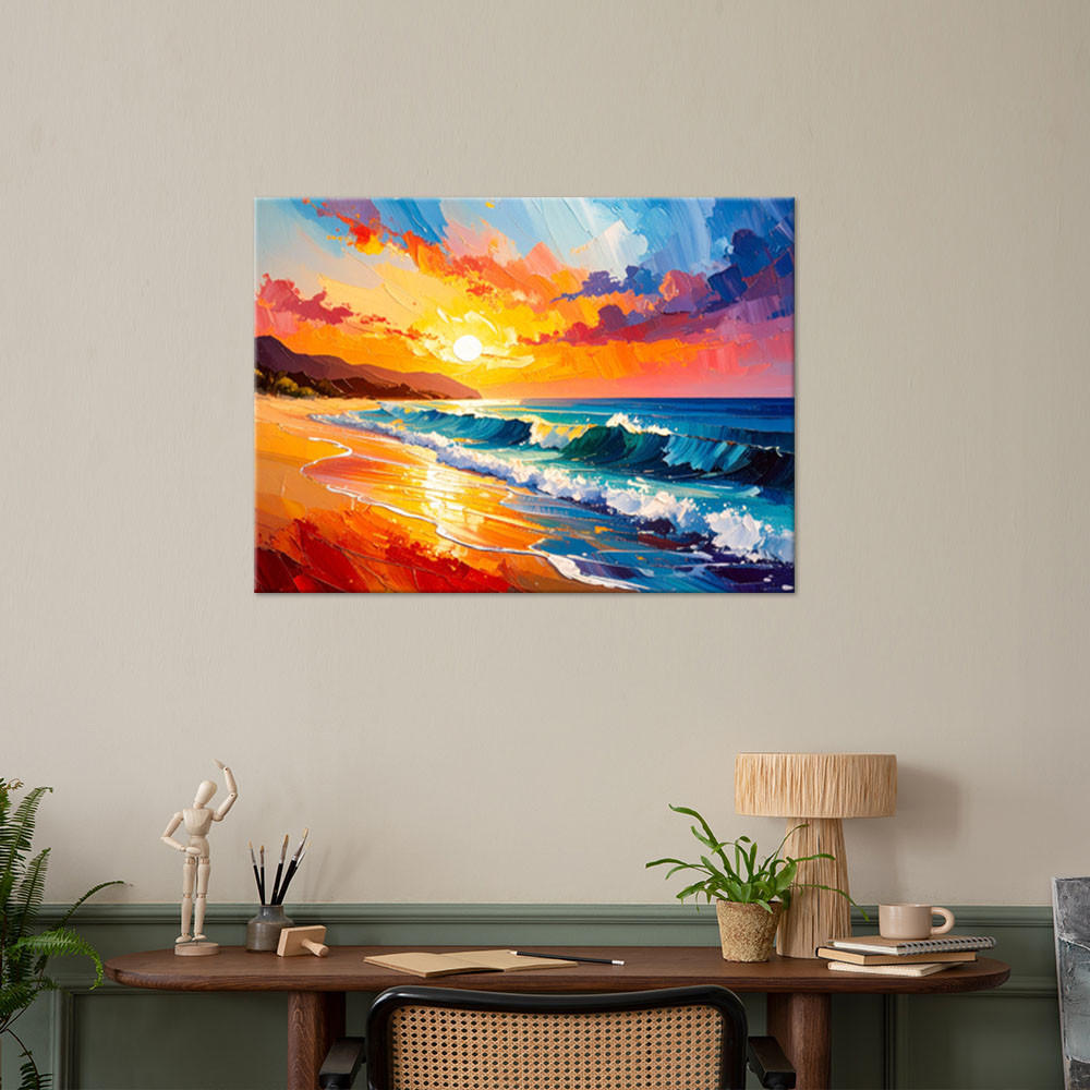 LEINWANDBILD Strand Meer Landschaft wie gemalt 120x80cm - Multicolor, Textil (120/80cm) - Feeby