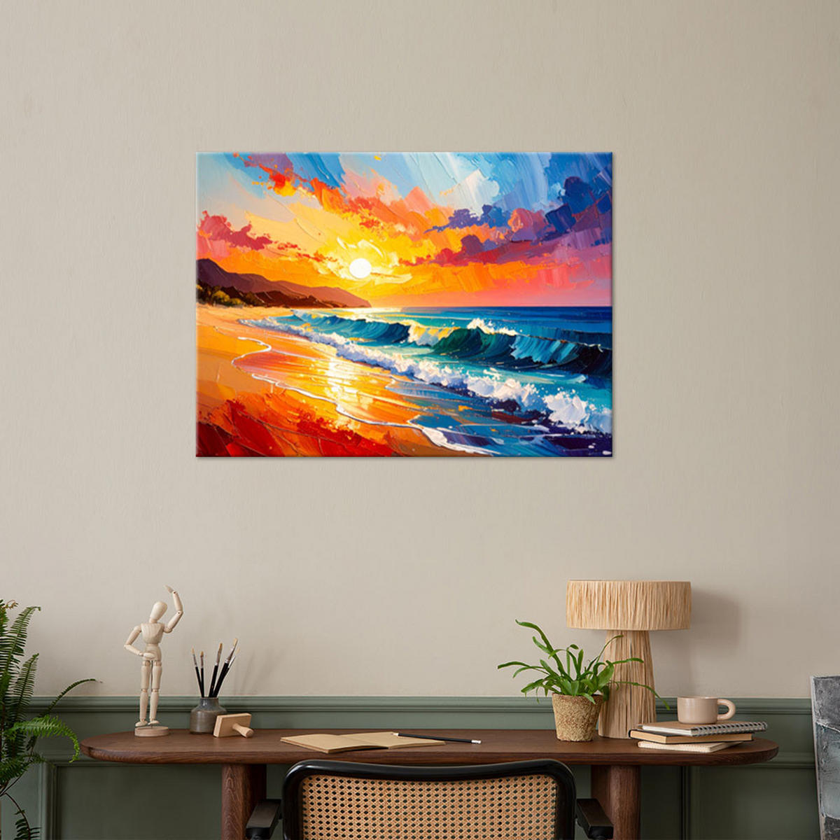 LEINWANDBILD Strand Meer Landschaft wie gemalt 120x80cm - Multicolor, Textil (120/80cm) - Feeby
