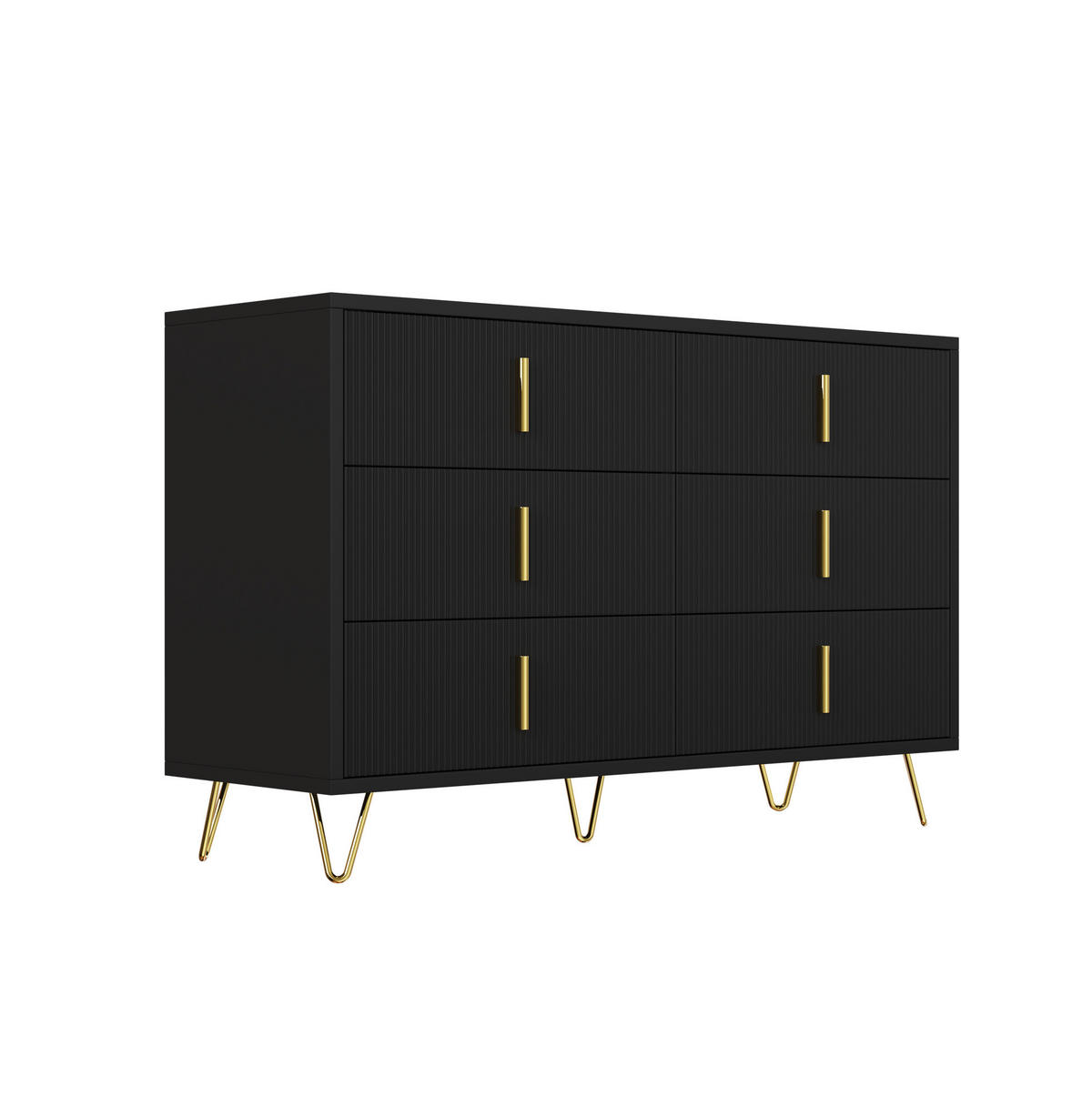 SIDEBOARD 120/40/77 cm Schwarz/Gold aus Spanplatte mit 6 Schubladen - Schwarz, Holzwerkstoff (120/77/40cm) - OKWISH