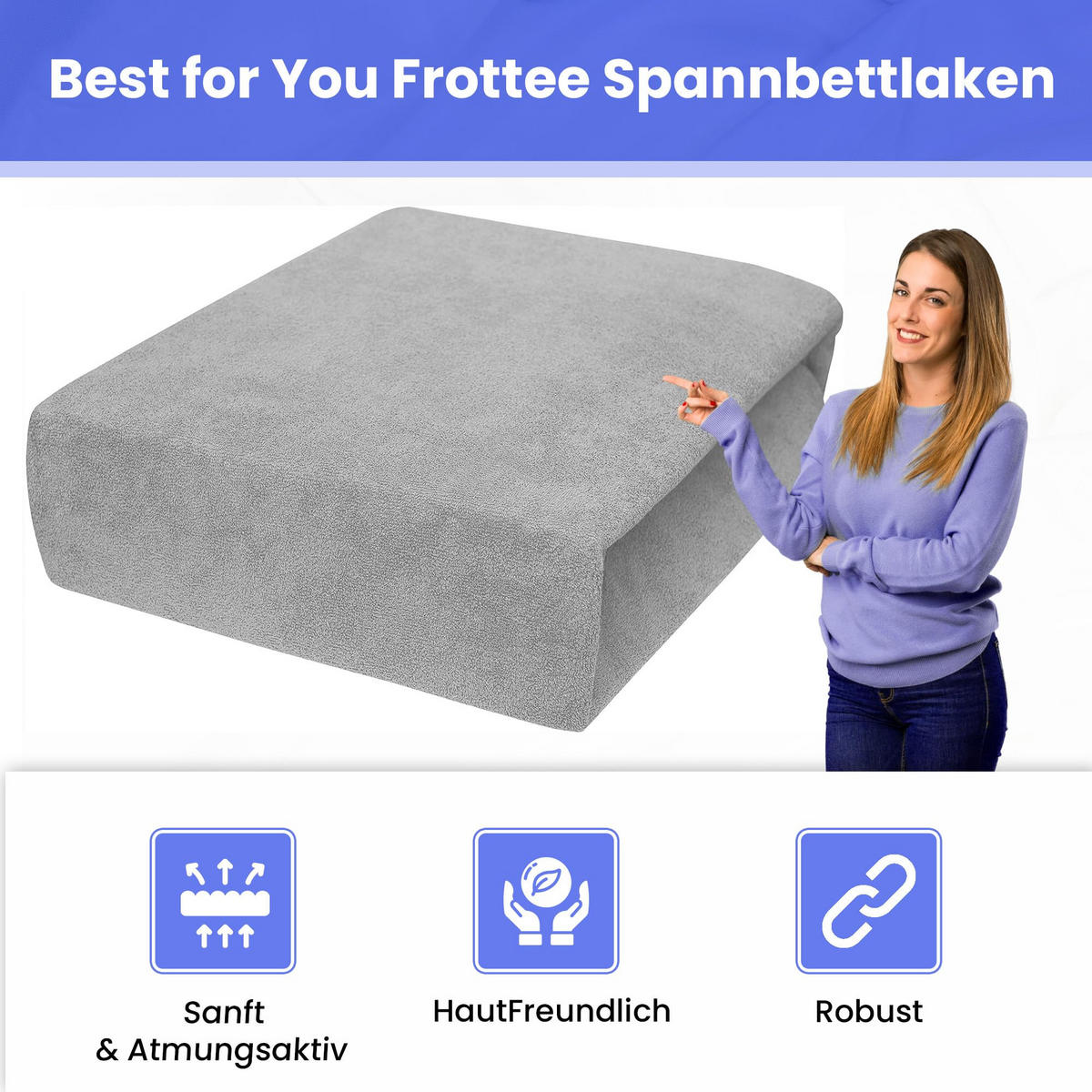 SPANNBETTLAKEN 160/200 cm, Frottee Elastisch 100 % Baumwolle Silber - Grau, Textil (160/200cm) - Best For Home