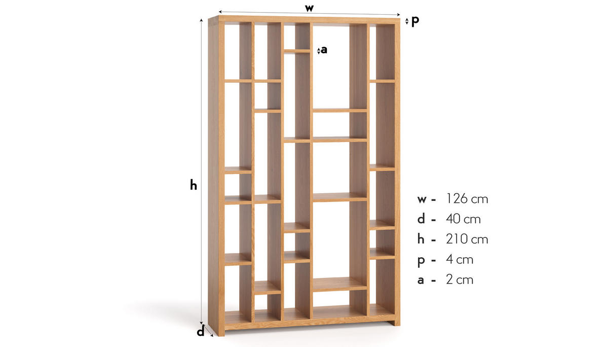 REGAL Nook aus massivem Eichenholz - Eichefarben/Naturfarben, Holz (126/210/40cm) - Danzz