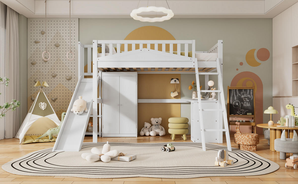 ETAGENBETT 90x200 cm Tisch Schrank weiß - Weiß, Holz (90/200cm) - LEBENLANG