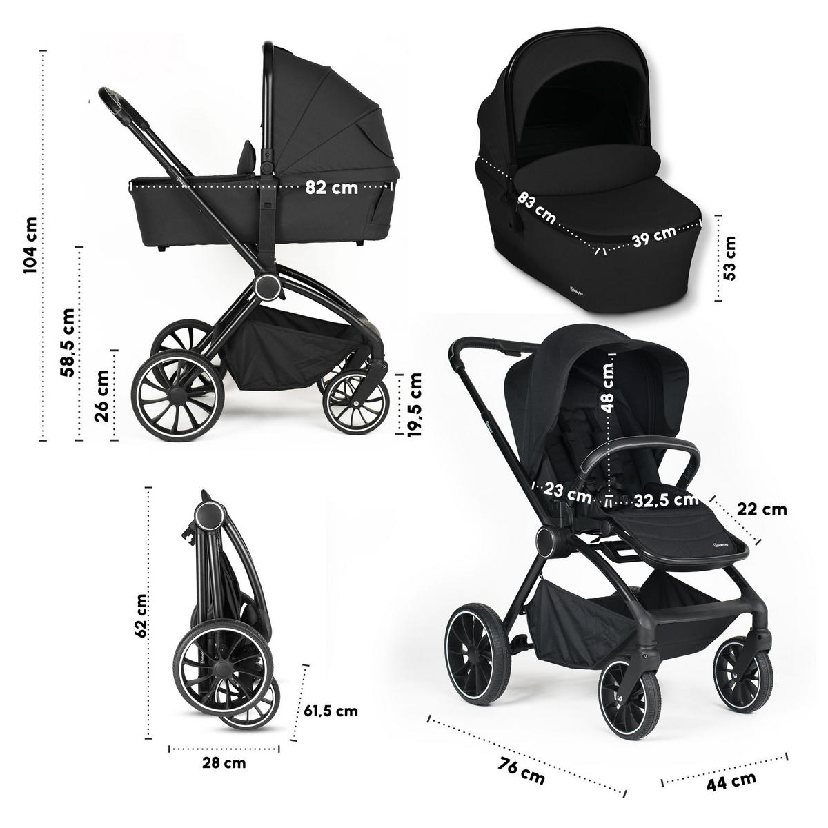 KOMBIKINDERWAGEN Harmony 3in1, schwarz - Schwarz, Metall (59/97cm) - BabyGo