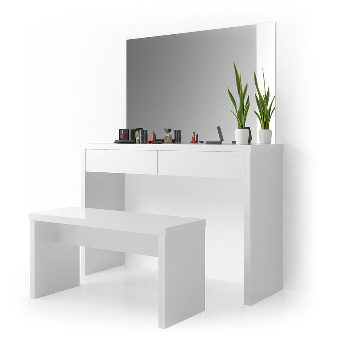 SCHMINKTISCH Azur Weiß 120 cm mit Bank - Weiß, Holzwerkstoff (120/83/40cm) - Vicco
