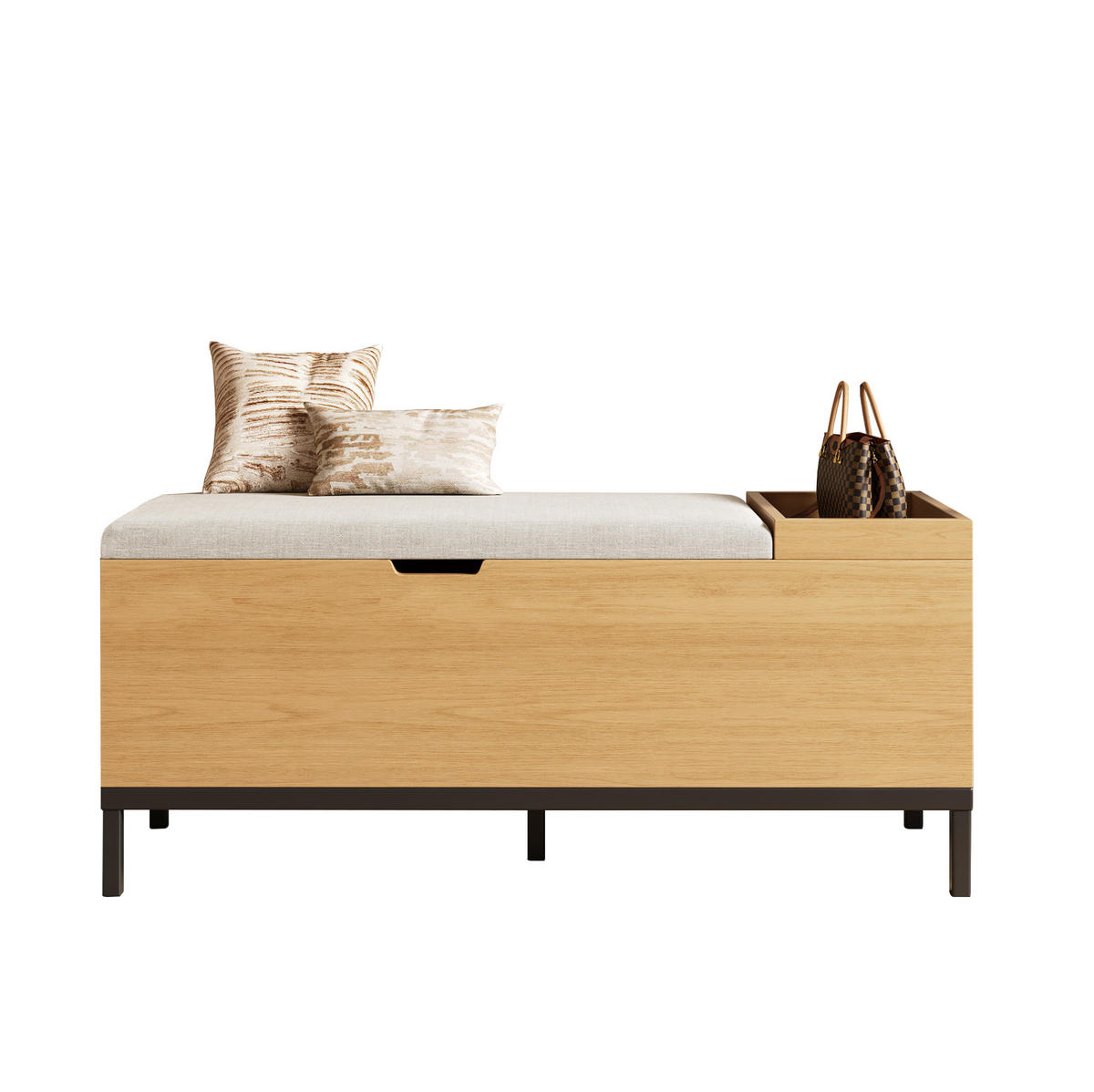 SCHUHBANK 115/40/49,5 cm mit Stauraum und Klappfunktion aus MDF mit hellgrauem Stoffbezug, Natural - Naturfarben, Holzwerkstoff (115/40/49.5cm) - Redom