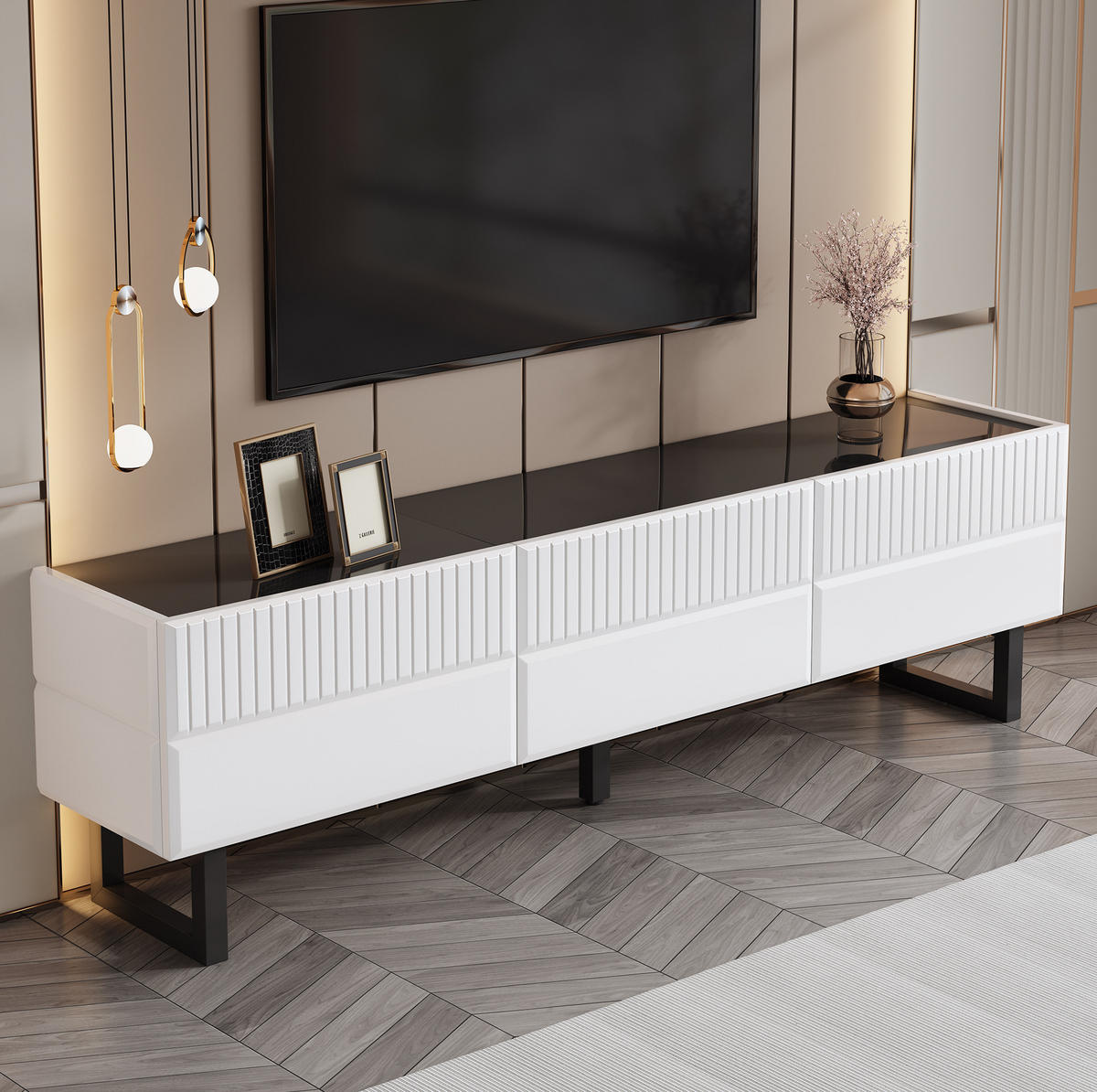 TV-LOWBOARD aus MDF und Spanplatte 170x35x47 cm Schwarz-Weiß mit Schubladen - Schwarz, Holzwerkstoff (170/47/35cm) - IVMEU