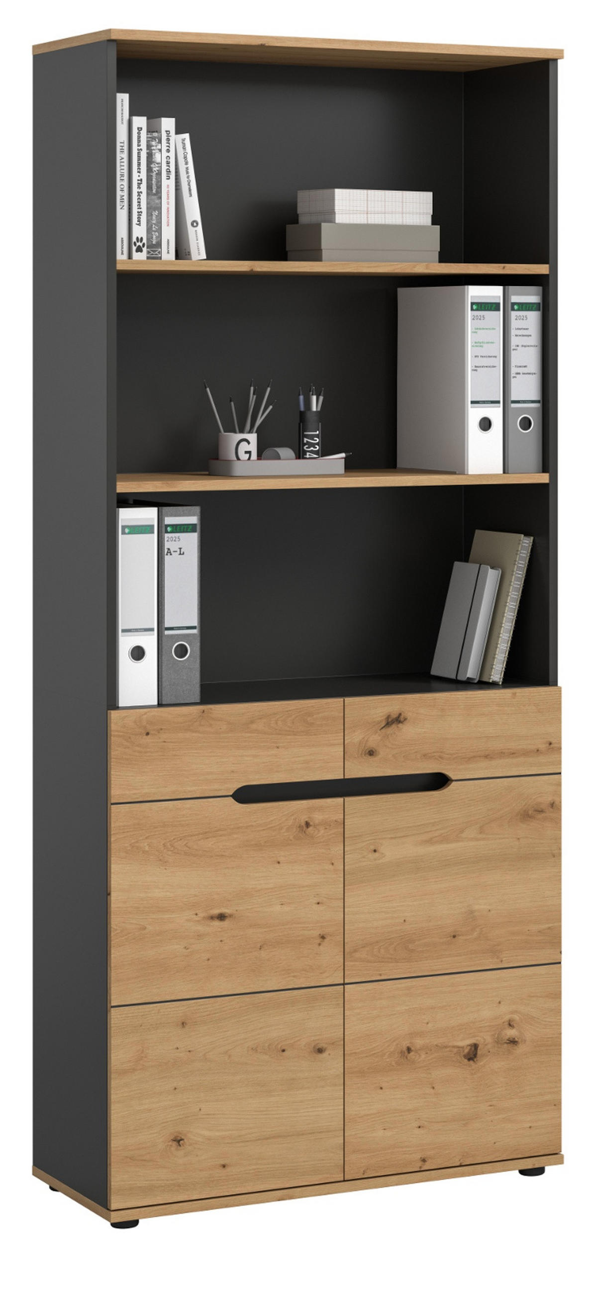 AKTENSCHRANK Eiche Artisan, Grau 80 x 190 cm, Büroschrank mit Soft-Close - Schwarz/Eiche Artisan, Holzwerkstoff/Kunststoff (80/190/37cm) - Inn.Furn