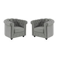 SESSEL 2er-Set - Samt - Hellgrau - CHESTERFIELD - Hellgrau, Textil (85/72/78cm) - Vente-Unique