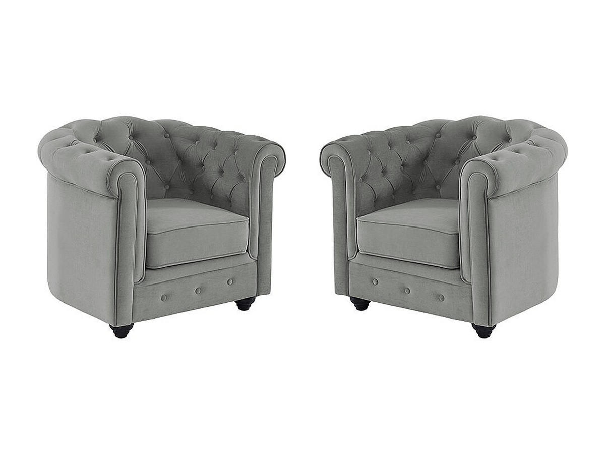 SESSEL 2er-Set - Samt - Hellgrau - CHESTERFIELD - Hellgrau, Textil (85/72/78cm) - Vente-Unique