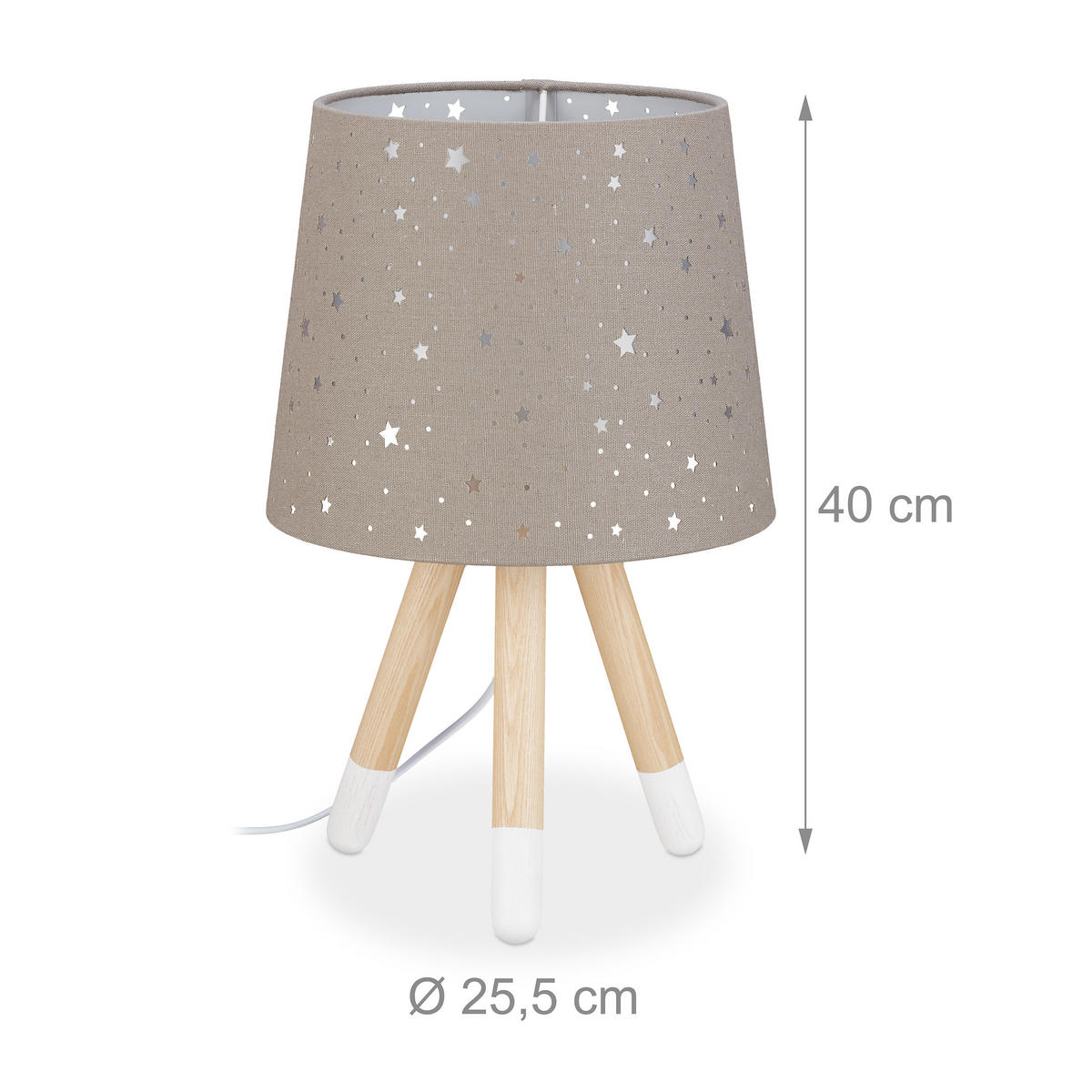 TISCHLAMPE Kinderzimmer - Grau, Holz/Textil (25.5/25.5/40cm) - Relaxdays