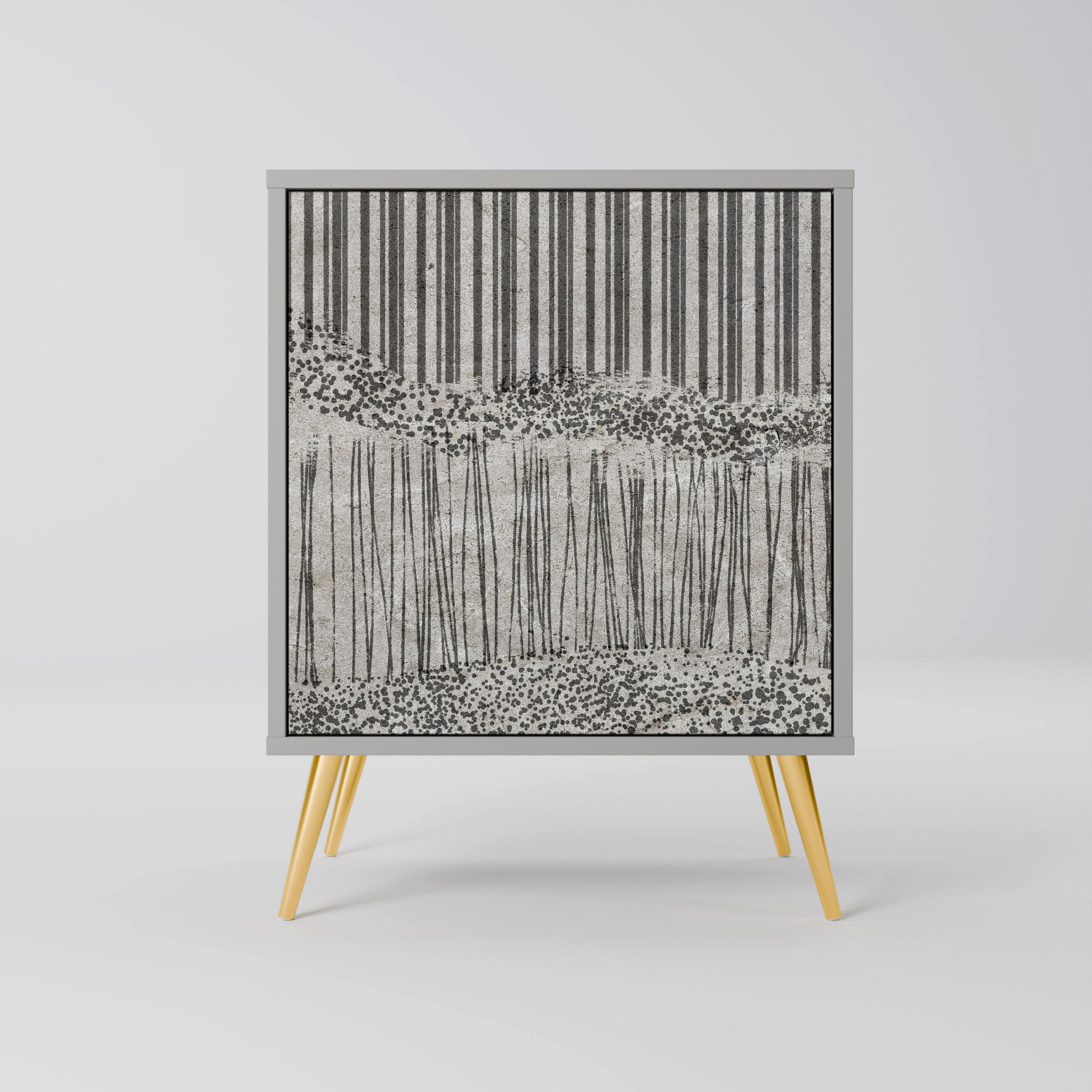 SIDEBOARD GRAIN LINES, Grau, 57,5x42x75,5 cm, Goldfarbene Metallfüße - Goldfarben/Multicolor, Holzwerkstoff/Metall (57.5/75.5/42cm) - SpaceRebels