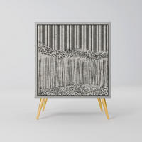 SIDEBOARD GRAIN LINES, Grau, 57,5x42x75,5 cm, Goldfarbene Metallfüße - Goldfarben/Multicolor, Holzwerkstoff/Metall (57.5/75.5/42cm) - SpaceRebels