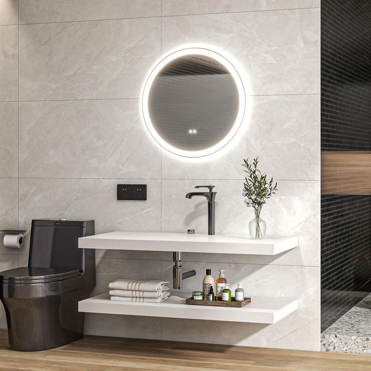 BADEZIMMERSPIEGEL DE-15129 mit 3 LED-Farben und dimmbar Weiß/Silber - Silberfarben, Metall (80/3.3/80cm) - ComfortXL