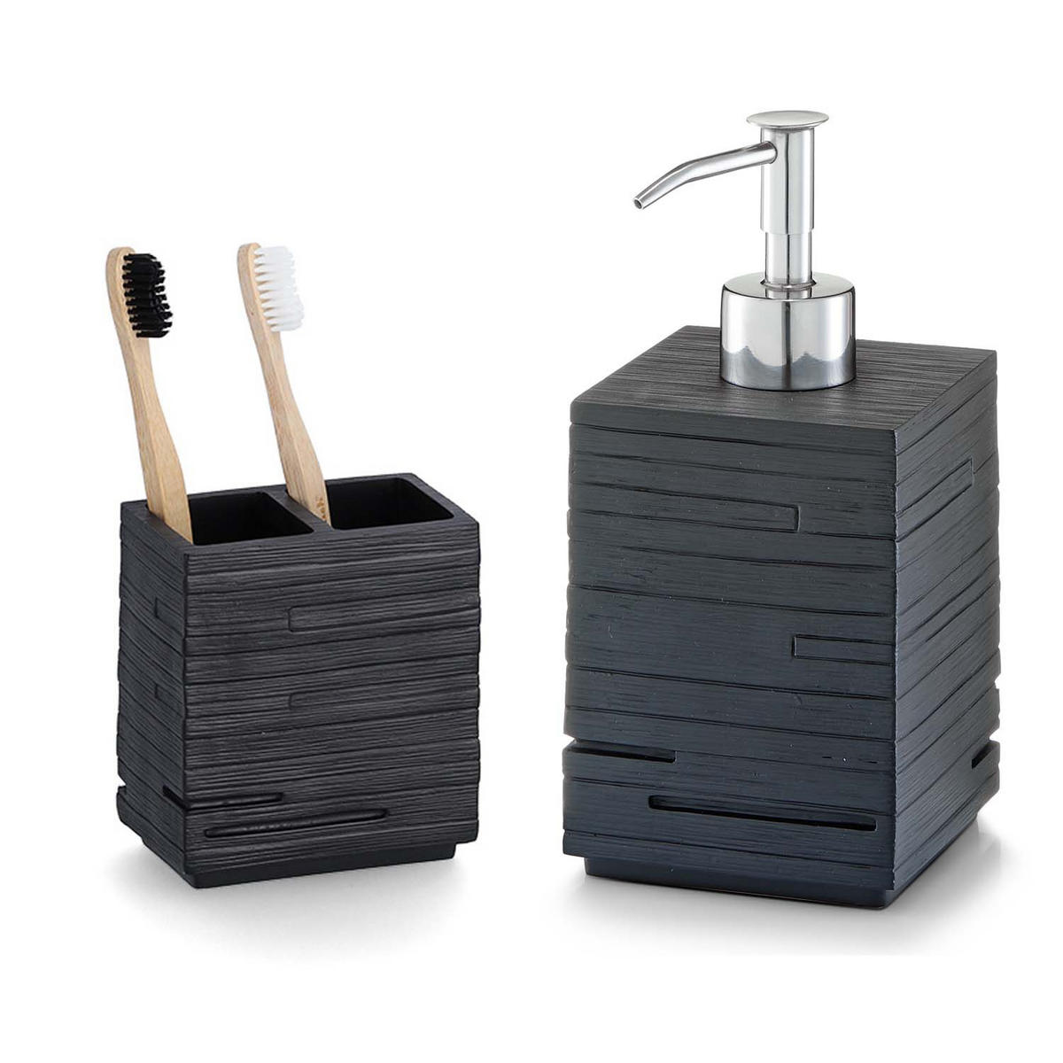BADACCESSOIRES - Schiefer Optik, 2-teiliges Set - Schwarz, Stein (8/16/8cm) - Zeller Present