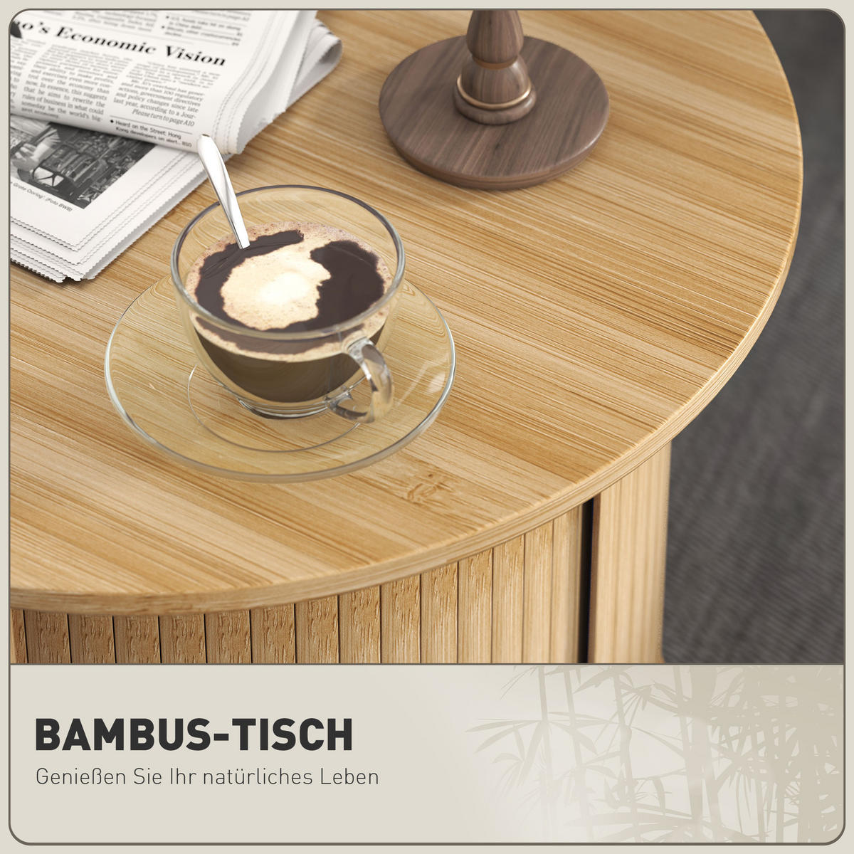 COUCHTISCH mit verstecktem Stauraum und Schiebetür, Natur, Ø60 x 45 cm - Naturfarben, Naturmaterialien (60/60/45cm) - HOMCOM